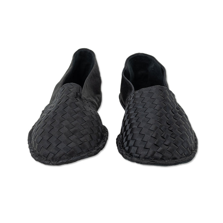 Bottega Veneta Black Woven Silk Slippers