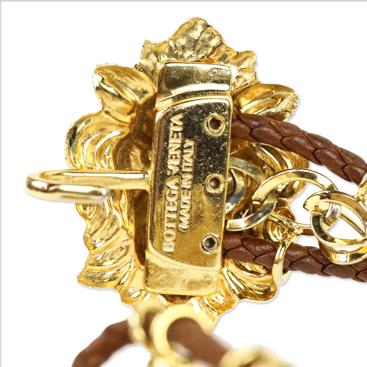 Bottega Veneta Brown Braided Leather Gold Chainlink Lion Bracelet