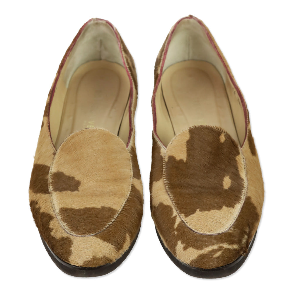 Bottega Veneta Brown Cow Print Pony Hair Loafers