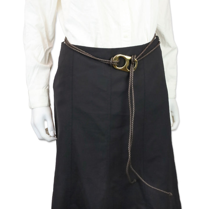 Bottega Veneta Brown Intrecciato Leather Gold Can Opener Buckle Belt