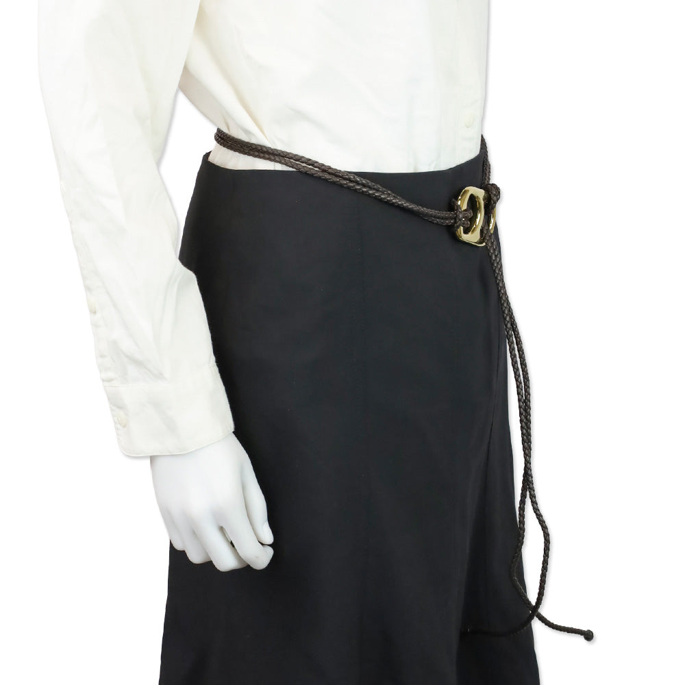 Bottega Veneta Brown Intrecciato Leather Gold Can Opener Buckle Belt