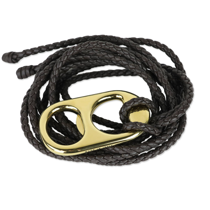 Bottega Veneta Brown Intrecciato Leather Gold Can Opener Buckle Belt