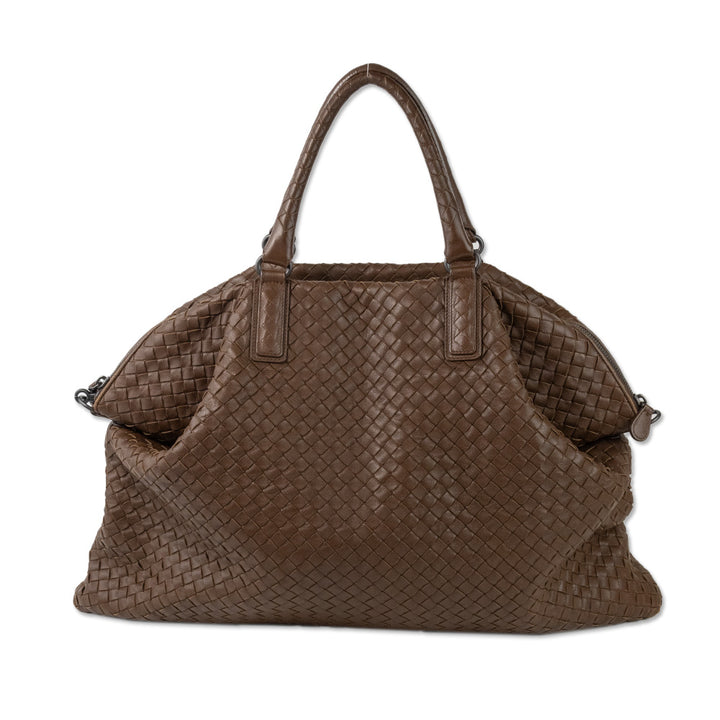 Bottega Veneta Brown Leather Intrecciato Maxi Top Handle