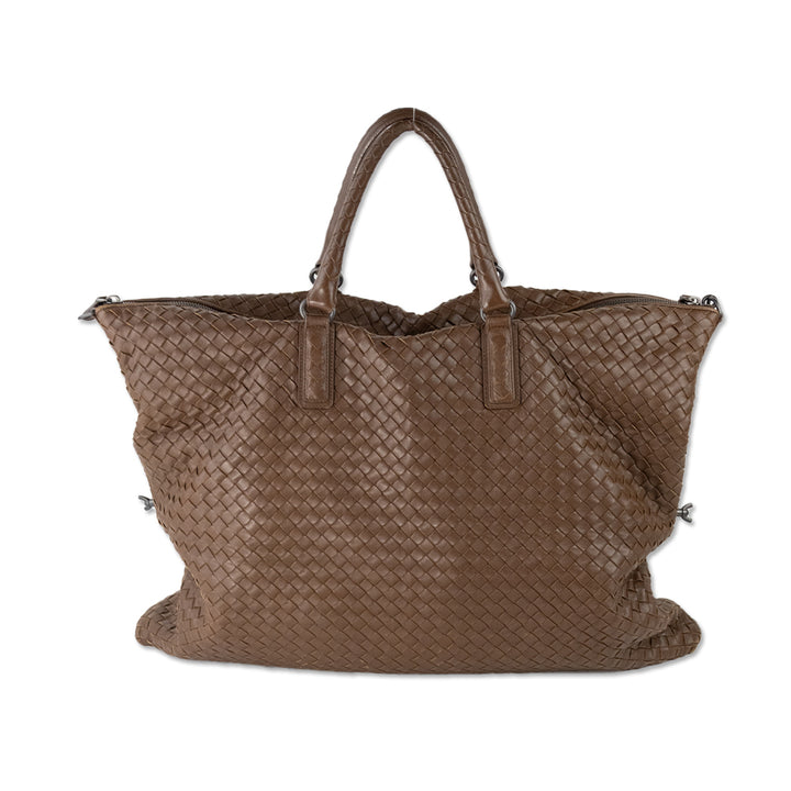 Bottega Veneta Brown Leather Intrecciato Maxi Top Handle