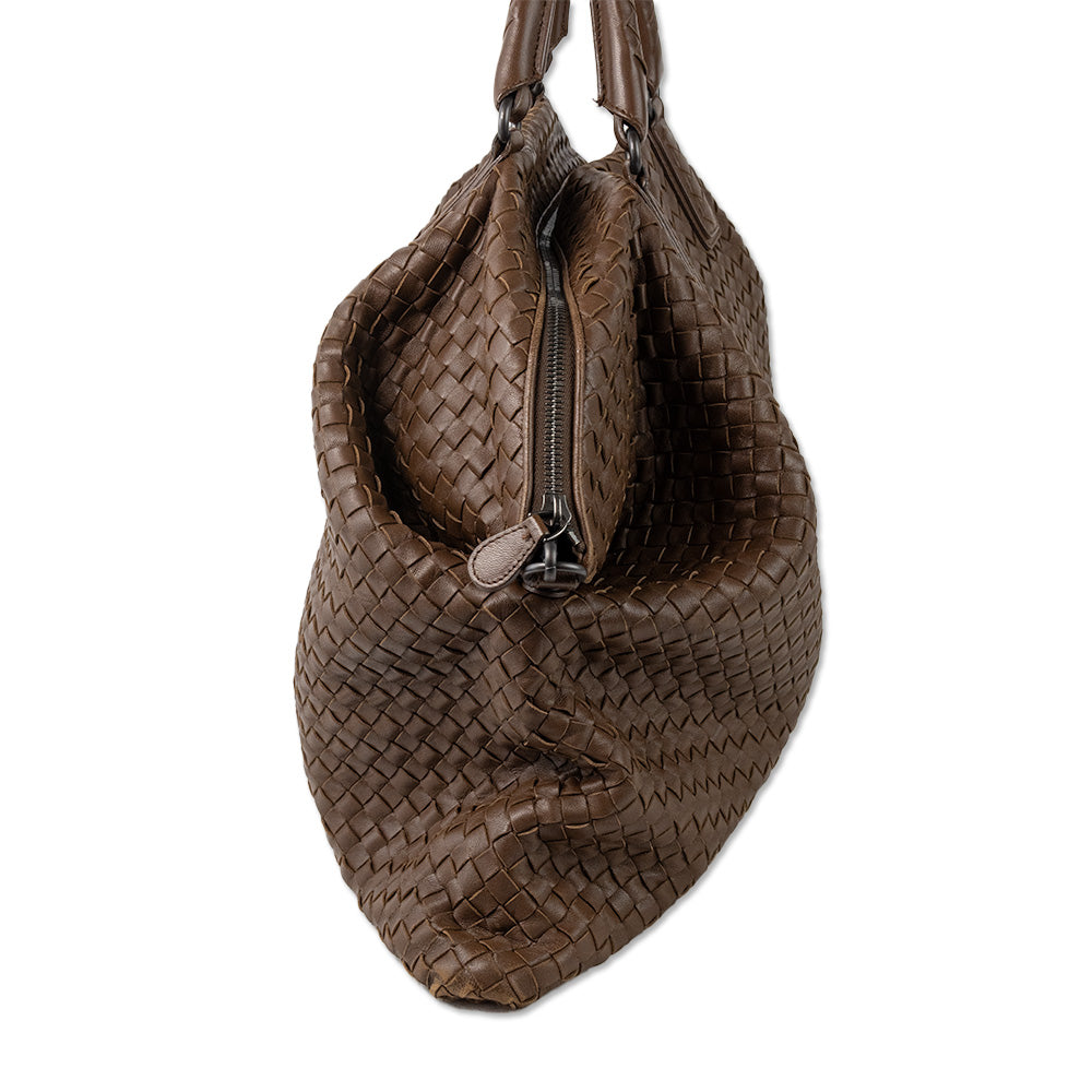 Bottega Veneta Brown Leather Intrecciato Maxi Top Handle