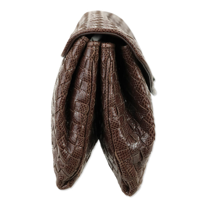Bottega Veneta Brown Snakeskin Intrecciato Envelope Clutch