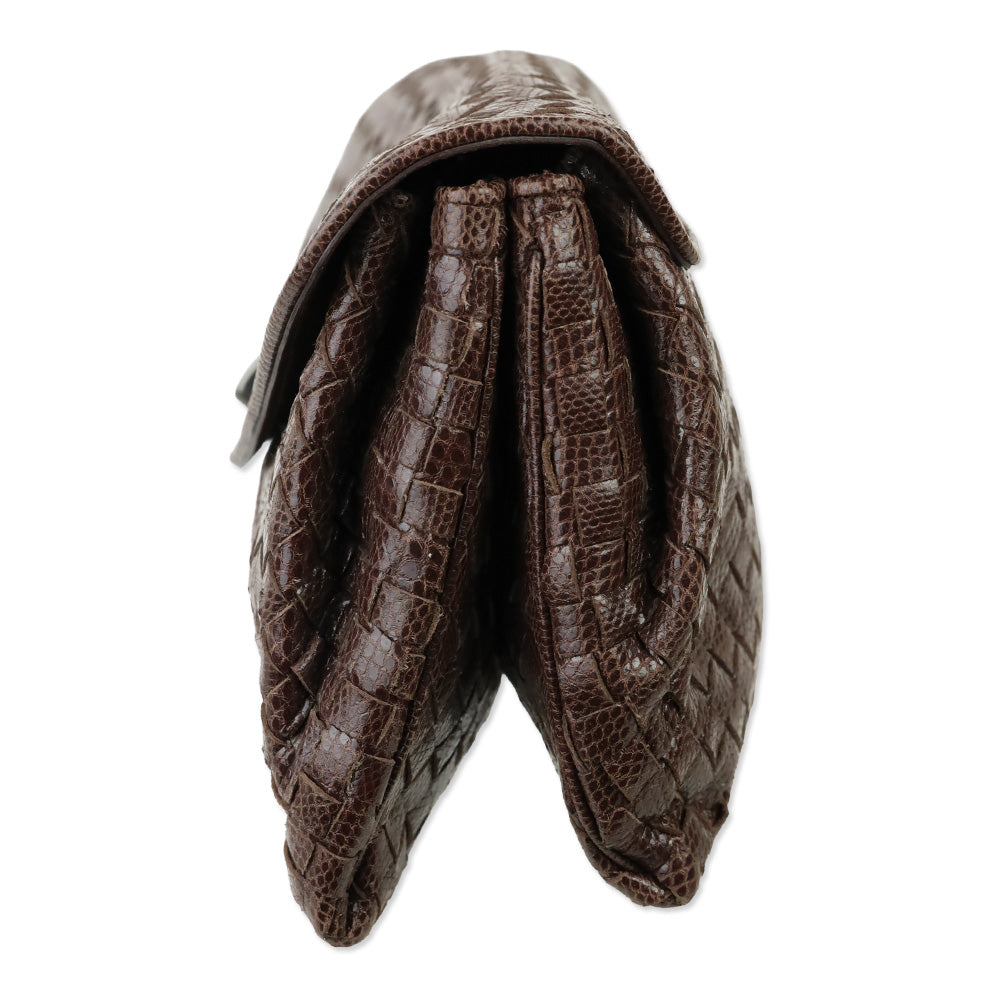 Bottega Veneta Brown Snakeskin Intrecciato Envelope Clutch