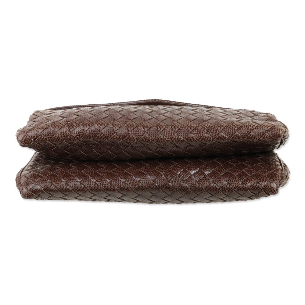 Bottega Veneta Brown Snakeskin Intrecciato Envelope Clutch