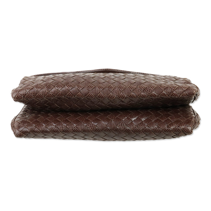 Bottega Veneta Brown Snakeskin Intrecciato Envelope Clutch