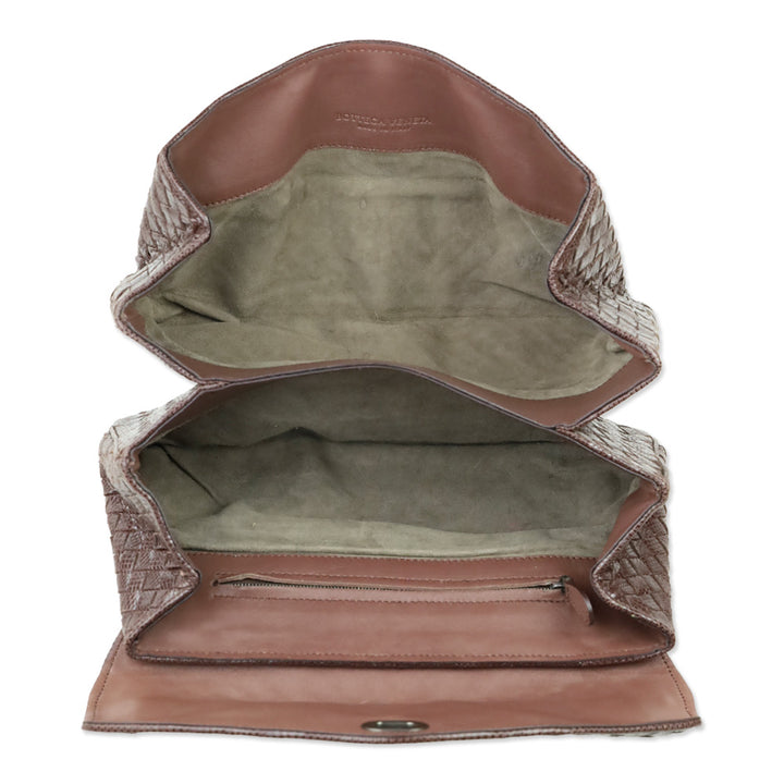 Bottega Veneta Brown Snakeskin Intrecciato Envelope Clutch