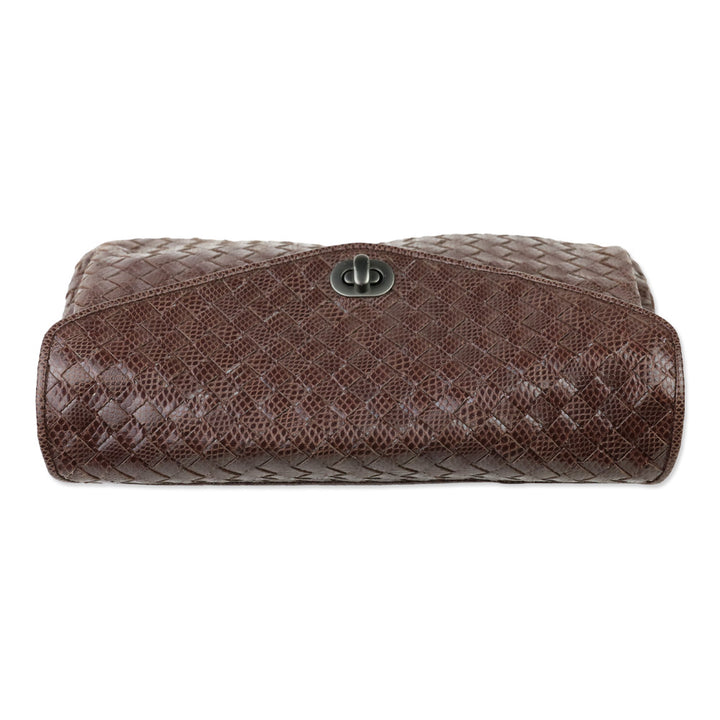 Bottega Veneta Brown Snakeskin Intrecciato Envelope Clutch
