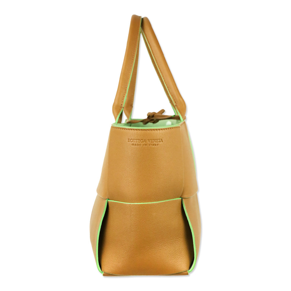 Bottega Veneta Brown/Green Maxi Intrecciato Leather Small Arco Tote