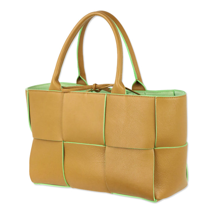 Bottega Veneta Brown/Green Maxi Intrecciato Leather Small Arco Tote