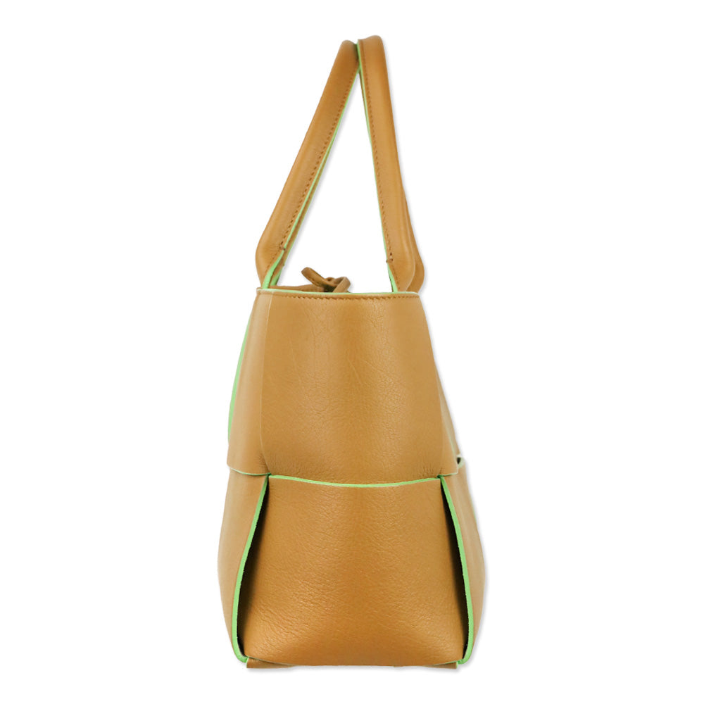 Bottega Veneta Brown/Green Maxi Intrecciato Leather Small Arco Tote