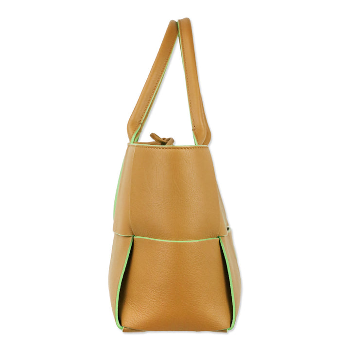 Bottega Veneta Brown/Green Maxi Intrecciato Leather Small Arco Tote