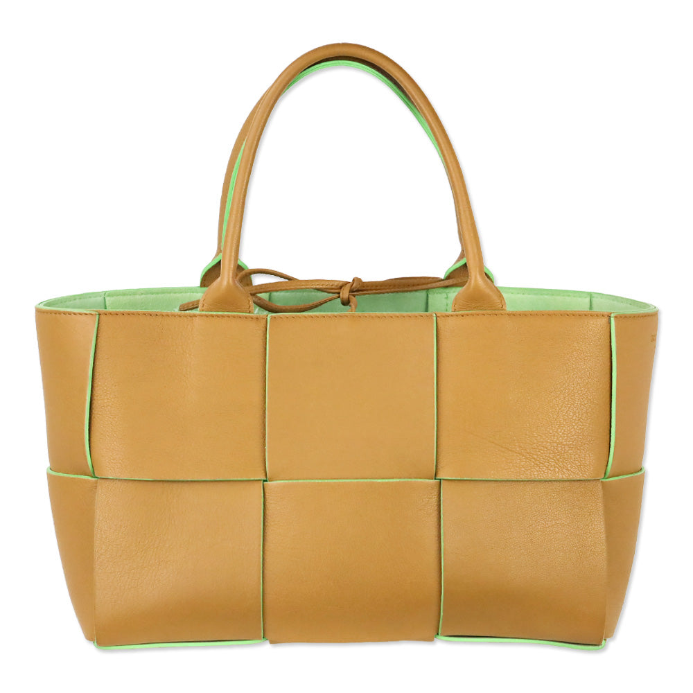 Bottega Veneta Brown/Green Maxi Intrecciato Leather Small Arco Tote
