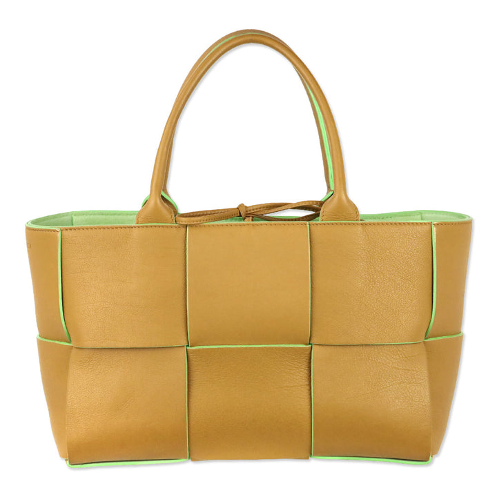 Bottega Veneta Brown/Green Maxi Intrecciato Leather Small Arco Tote
