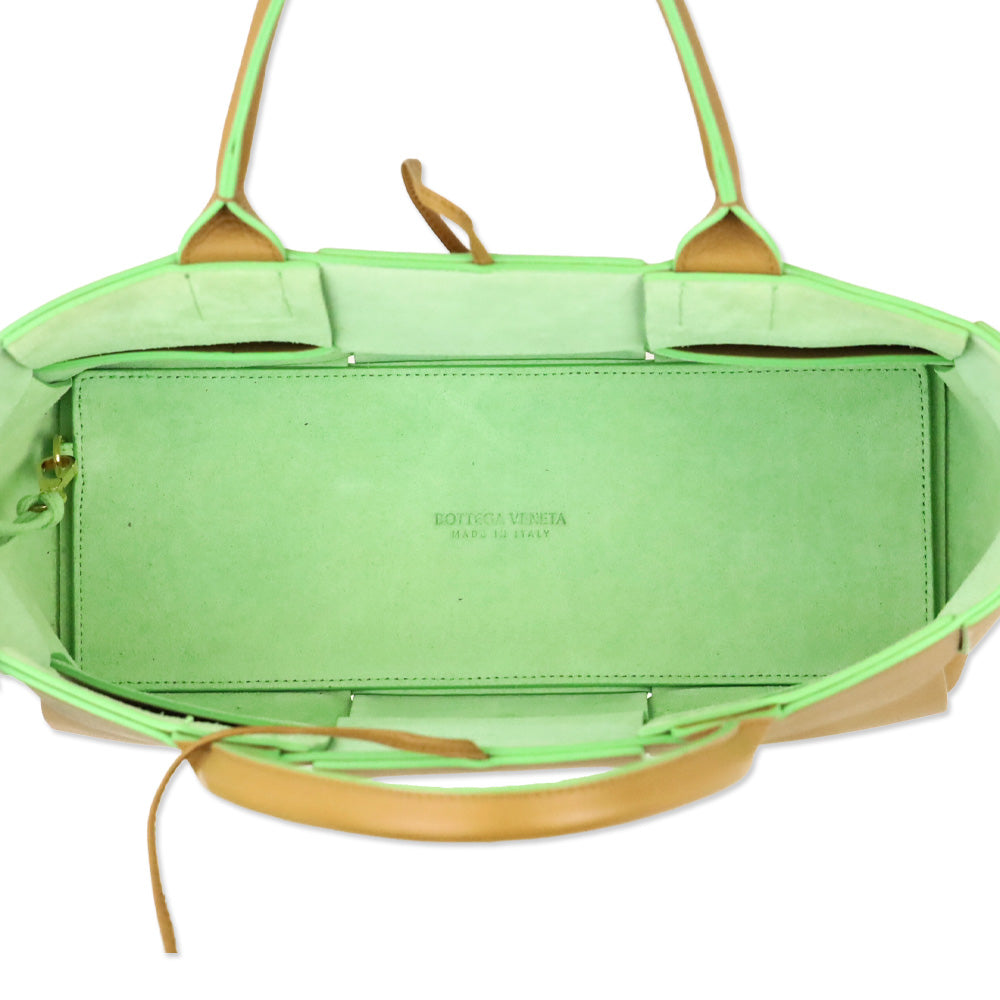 Bottega Veneta Brown/Green Maxi Intrecciato Leather Small Arco Tote