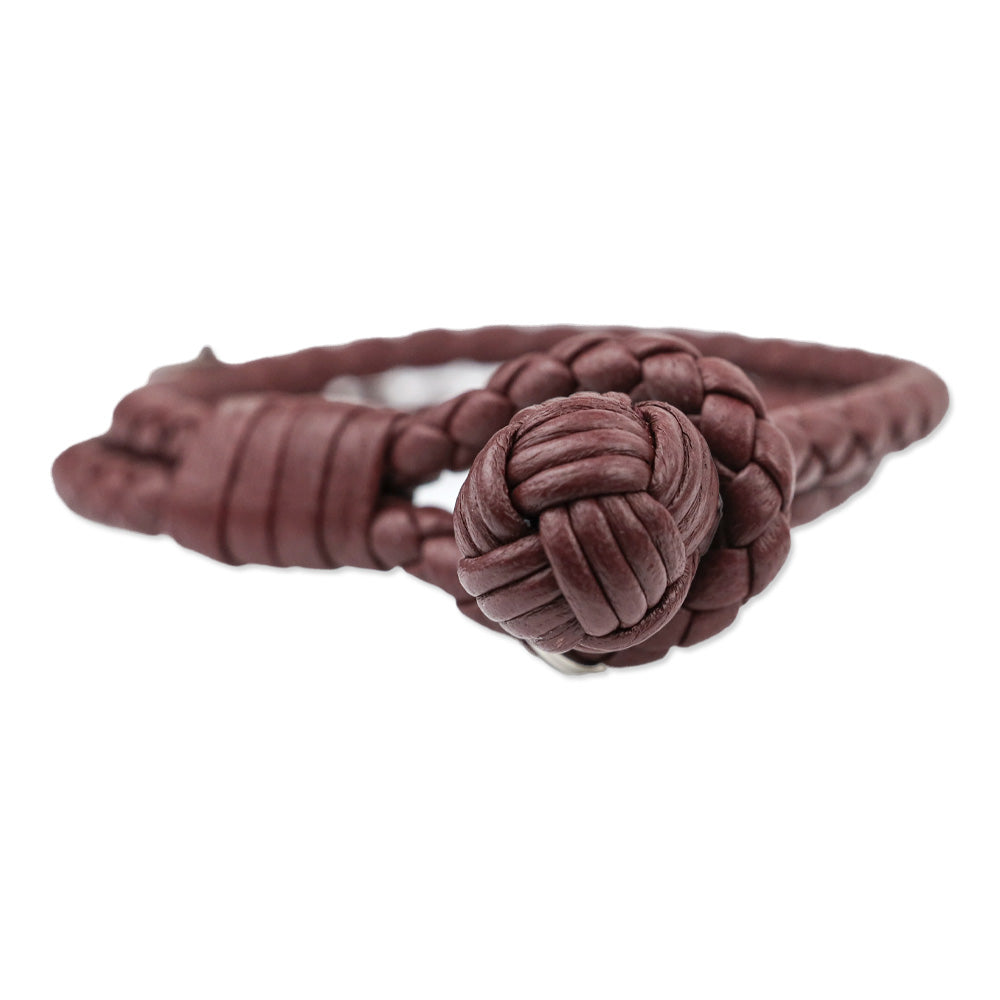 Bottega Veneta Burgundy Intrecciato Leather Double Strand Knot Bracelet