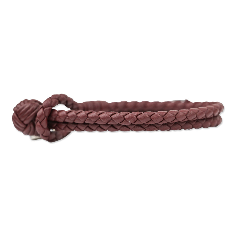 Bottega Veneta Burgundy Intrecciato Leather Double Strand Knot Bracelet