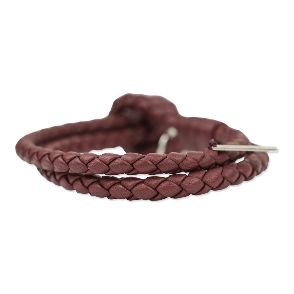 Bottega Veneta Burgundy Intrecciato Leather Double Strand Knot Bracelet
