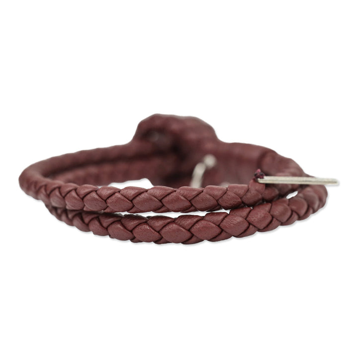 Bottega Veneta Burgundy Intrecciato Leather Double Strand Knot Bracelet