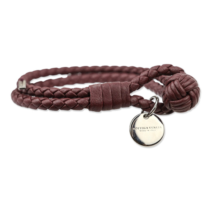 Bottega Veneta Burgundy Intrecciato Leather Double Strand Knot Bracelet