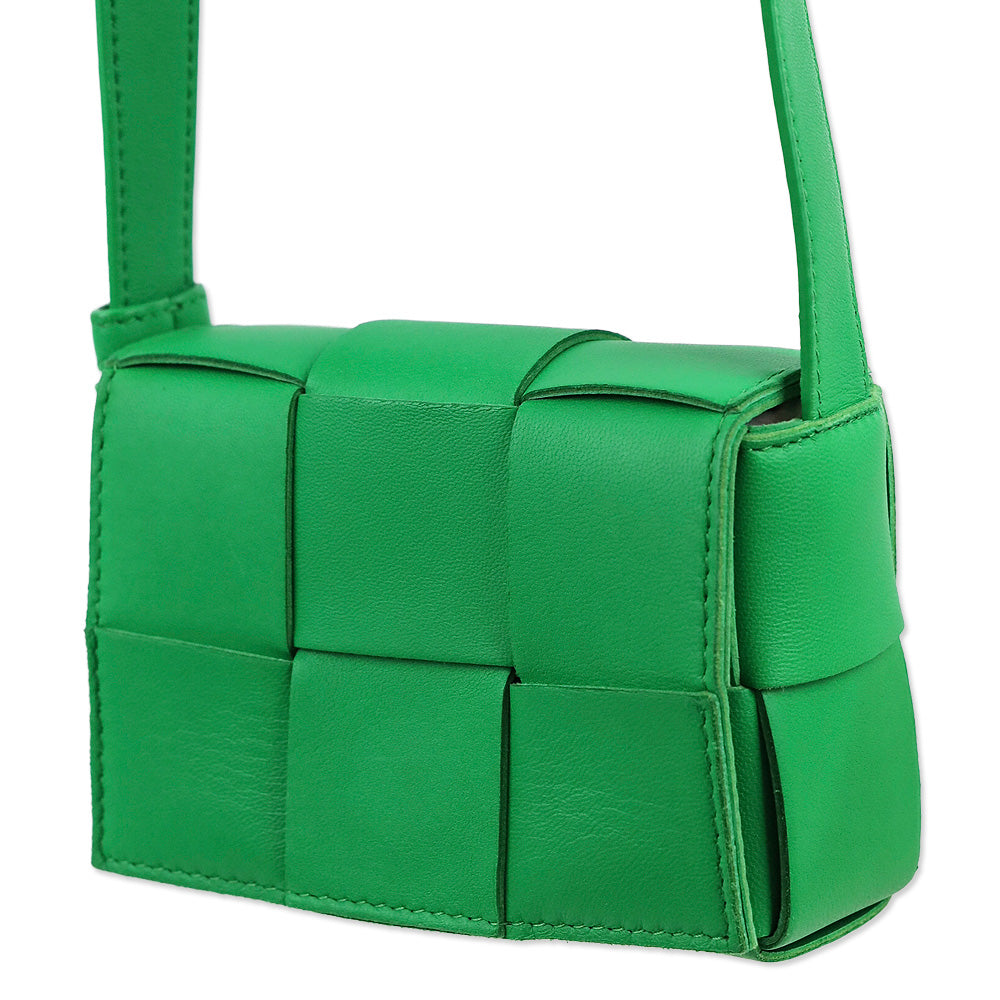 Bottega Veneta Candy Cassette Green Intrecciato Mini Leather Crossbody Bag