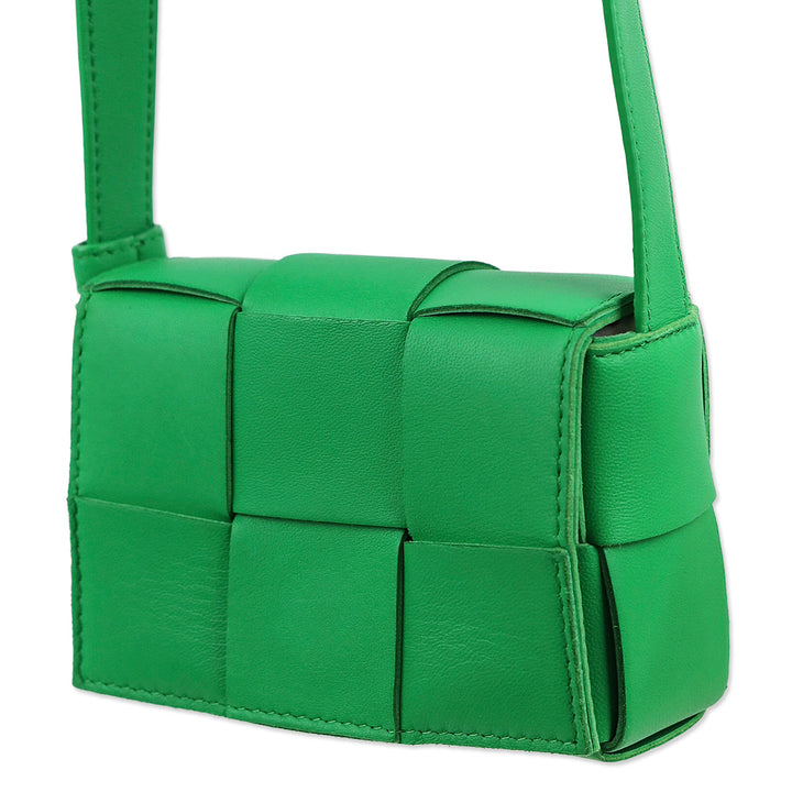 Bottega Veneta Candy Cassette Green Intrecciato Mini Leather Crossbody Bag