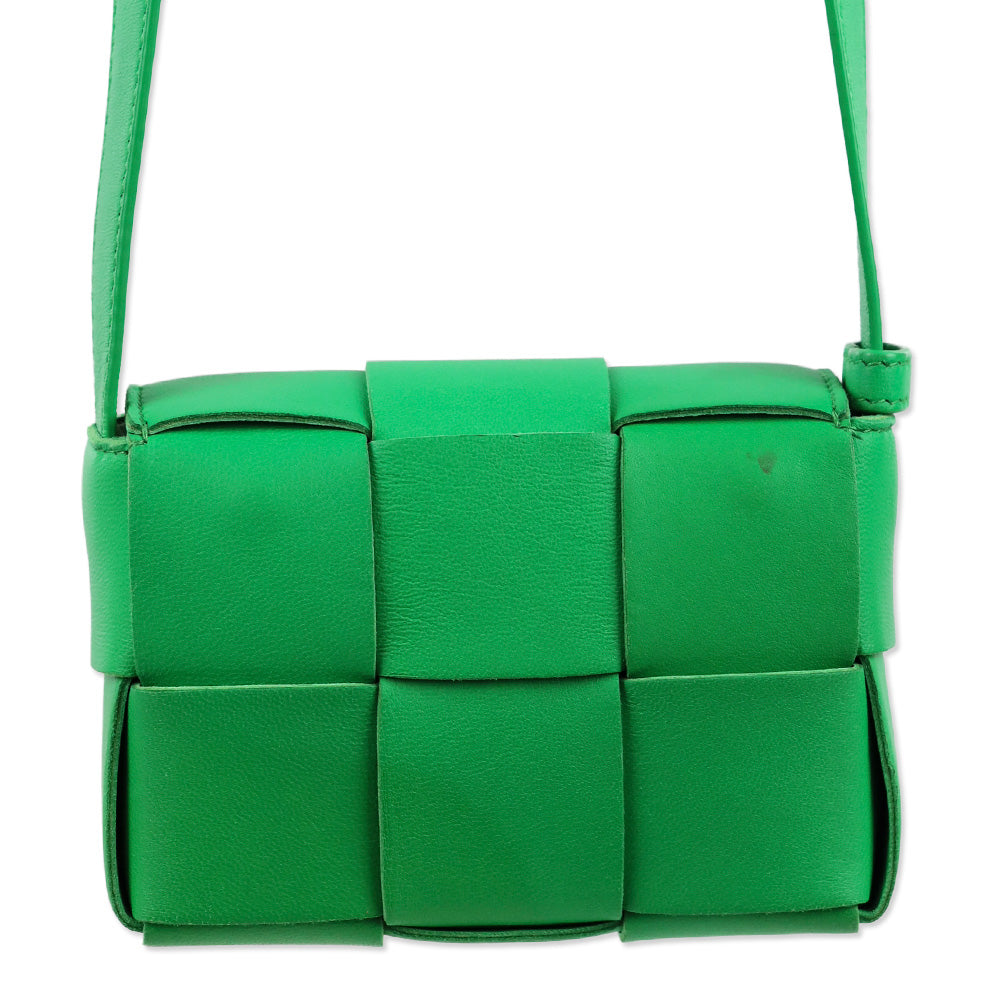 Bottega Veneta Candy Cassette Green Intrecciato Mini Leather Crossbody Bag