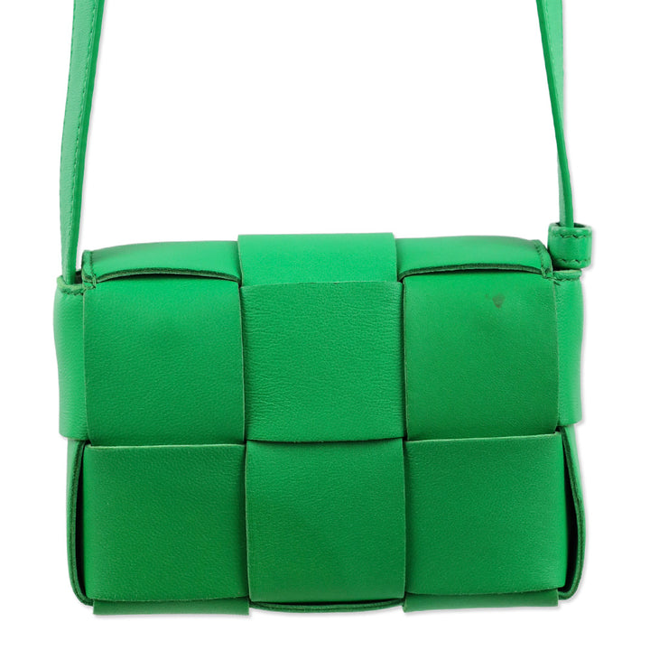 Bottega Veneta Candy Cassette Green Intrecciato Mini Leather Crossbody Bag