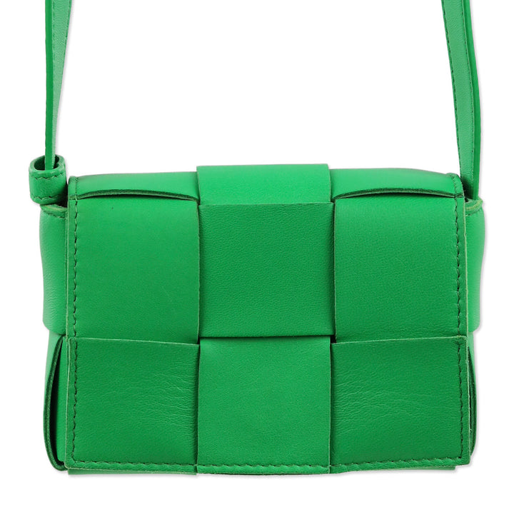 Bottega Veneta Candy Cassette Green Intrecciato Mini Leather Crossbody Bag