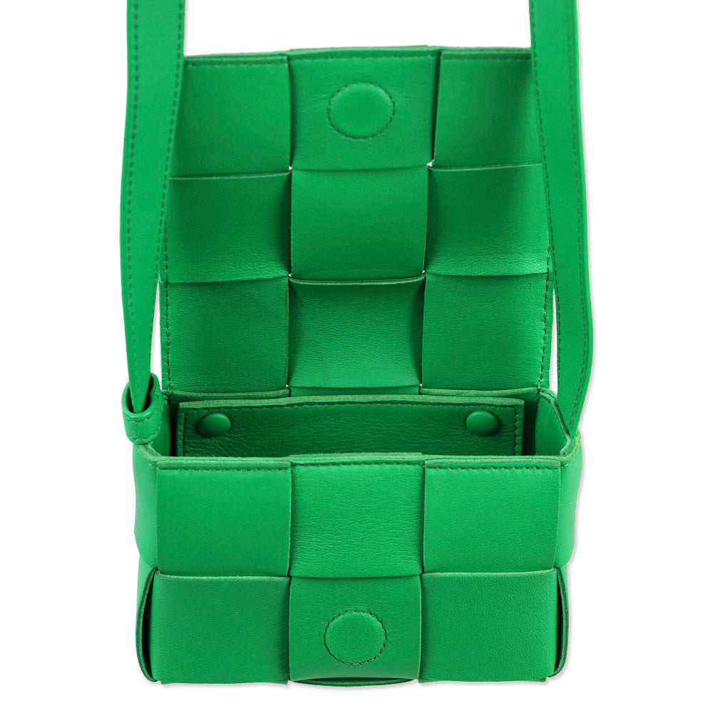 Bottega Veneta Candy Cassette Green Intrecciato Mini Leather Crossbody Bag