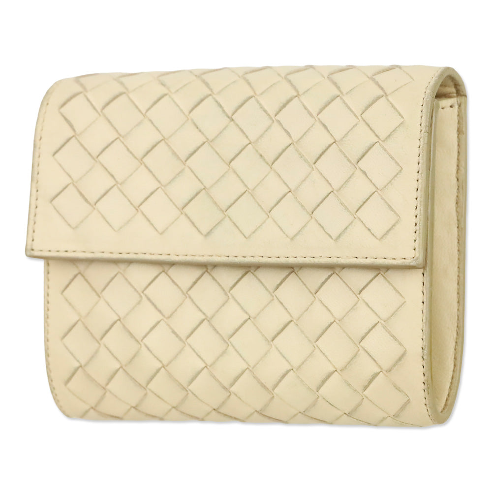 Bottega Veneta Cream Intrecciato Leather Wallet