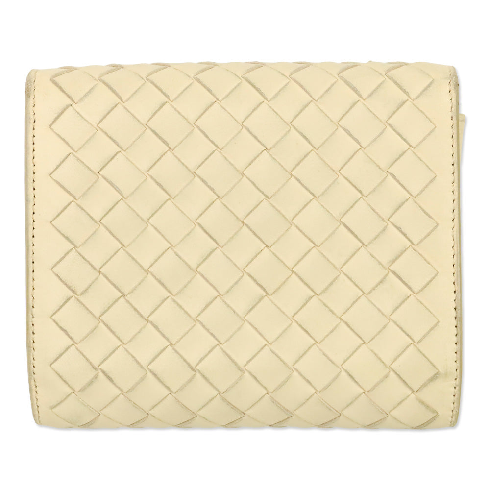 Bottega Veneta Cream Intrecciato Leather Wallet