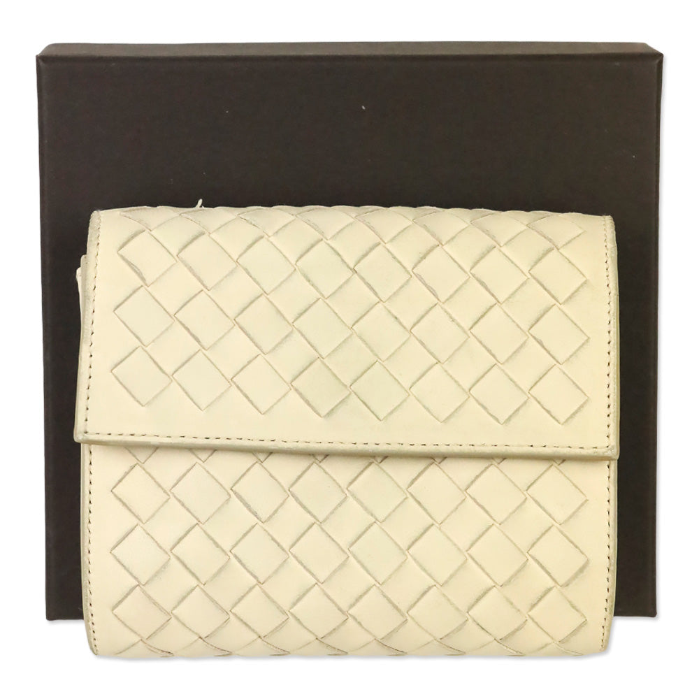 Bottega Veneta Cream Intrecciato Leather Wallet