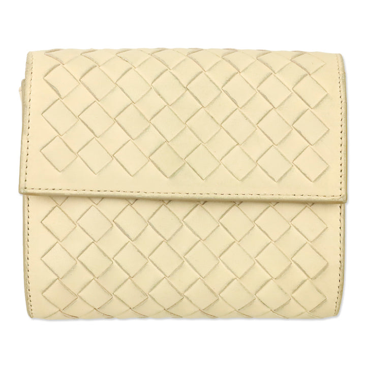 Bottega Veneta Cream Intrecciato Leather Wallet