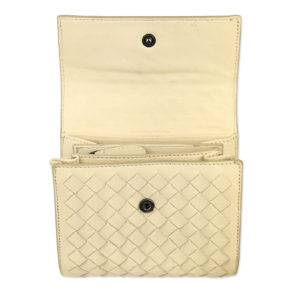 Bottega Veneta Cream Intrecciato Leather Wallet