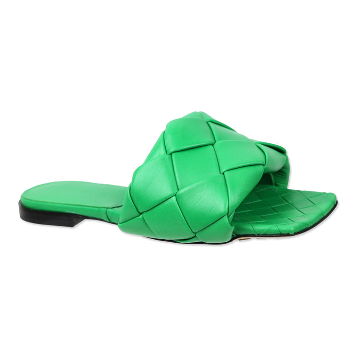 Bottega Veneta Green Intrecciato Leather Lido Flat Sandals