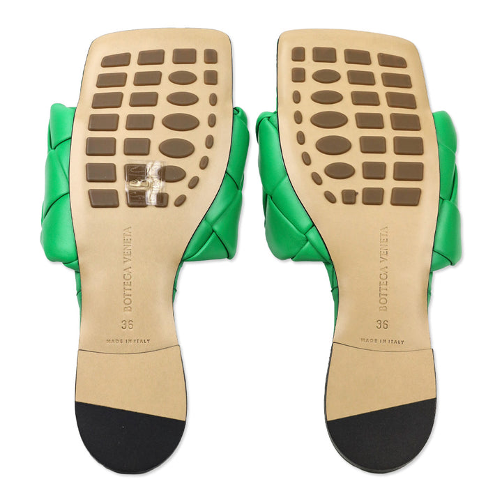Bottega Veneta Green Intrecciato Leather Lido Flat Sandals