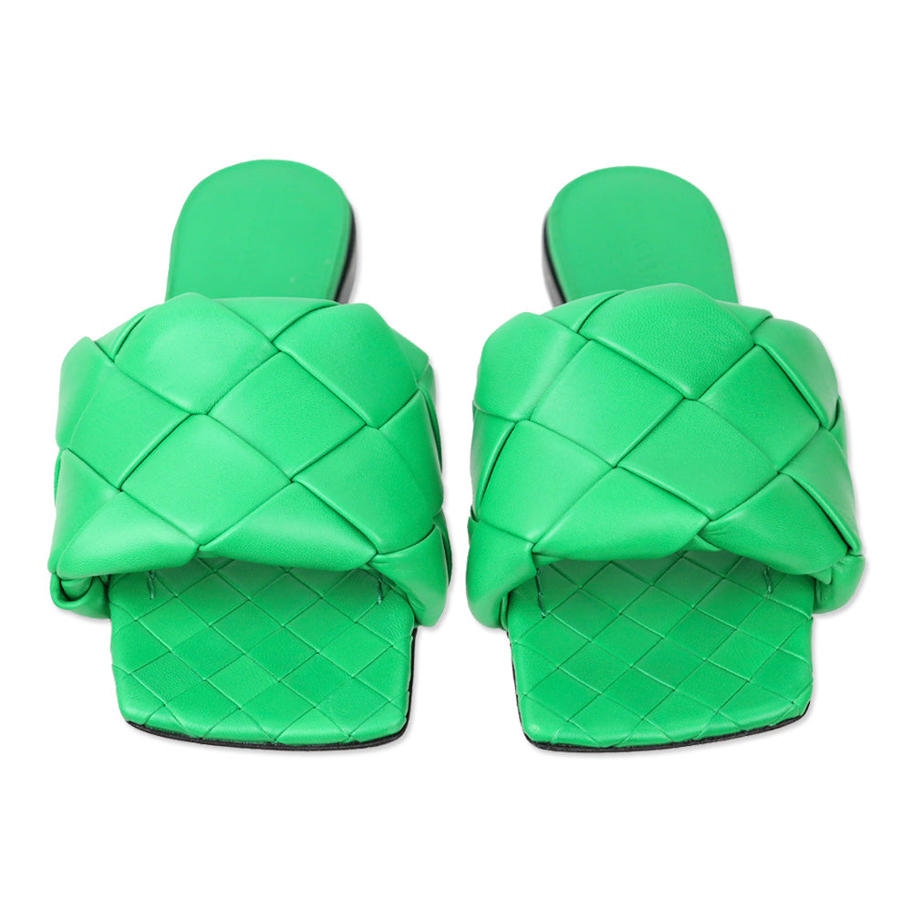 Bottega Veneta Green Intrecciato Leather Lido Flat Sandals