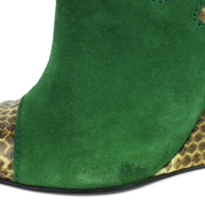 Bottega Veneta Green Suede and Snakeskin Leather Trim Slingback Sandals