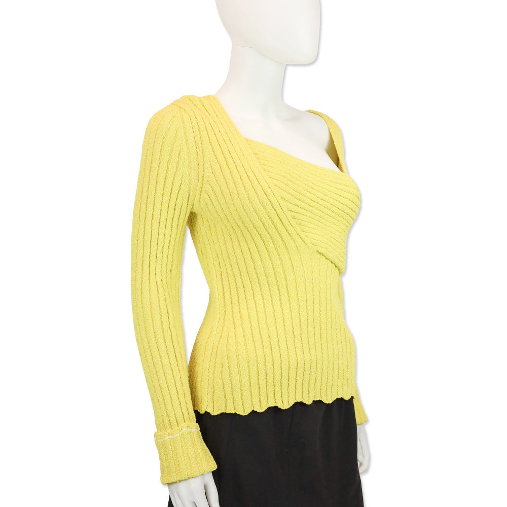 Bottega Veneta Lemon Textured Boucle Asymmetric Knitted Sweater