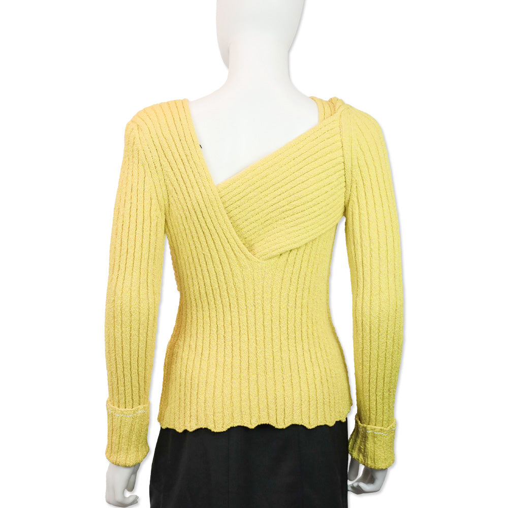 Bottega Veneta Lemon Textured Boucle Asymmetric Knitted Sweater