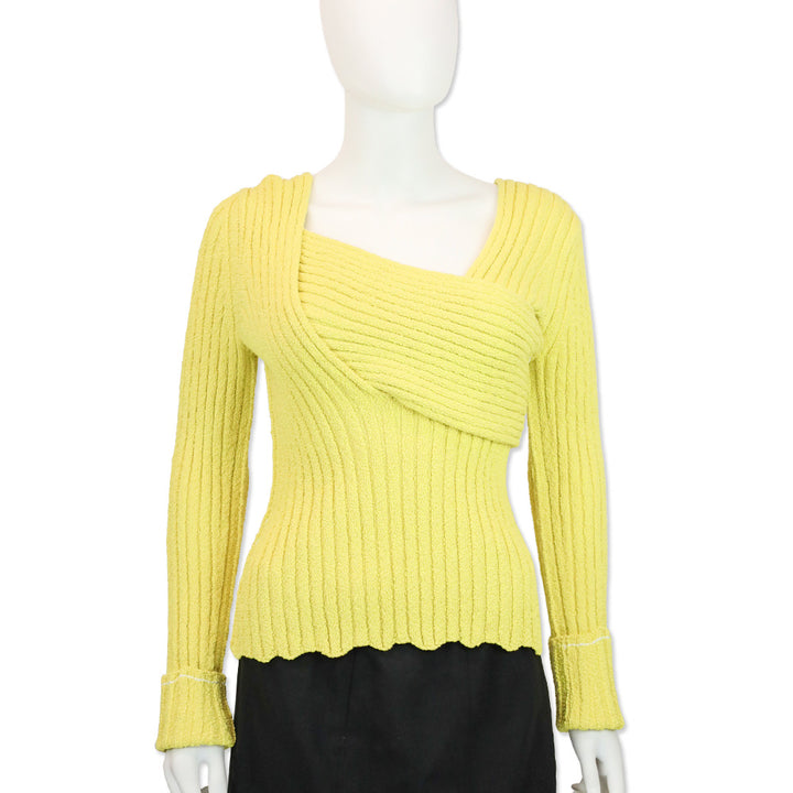 Bottega Veneta Lemon Textured Boucle Asymmetric Knitted Sweater