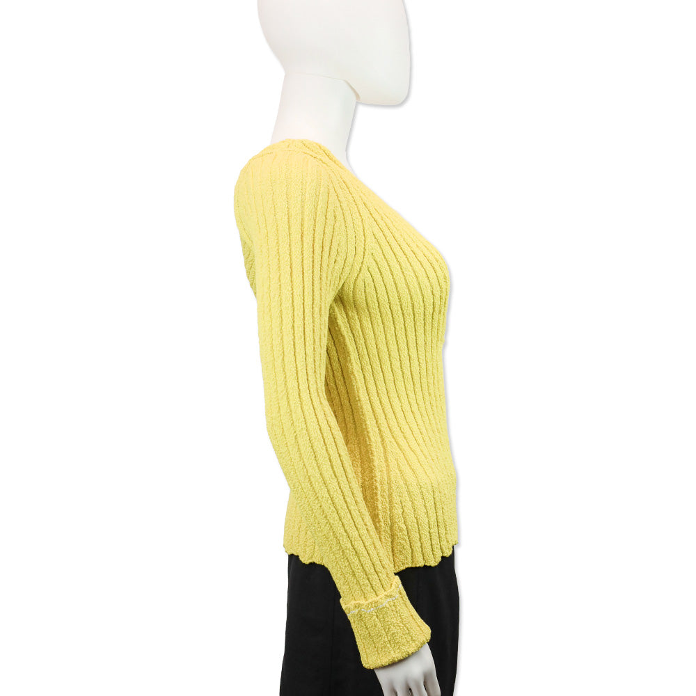 Bottega Veneta Lemon Textured Boucle Asymmetric Knitted Sweater