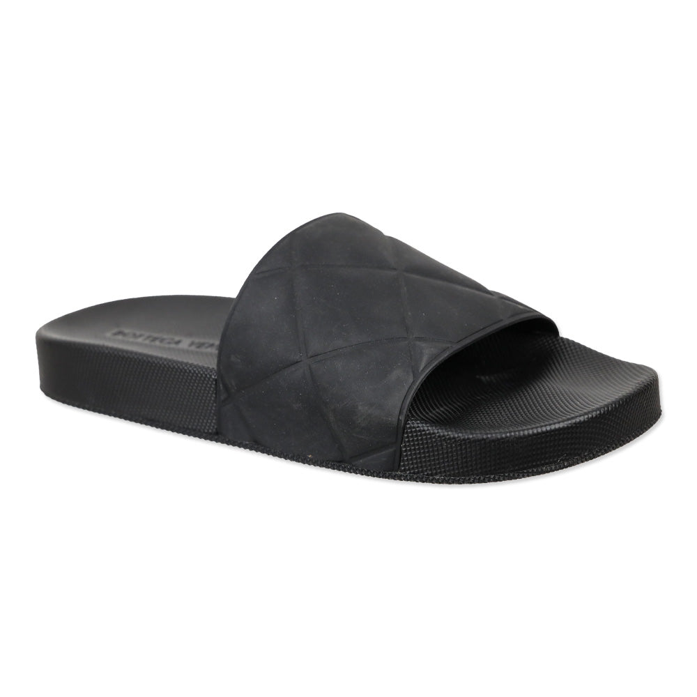 Bottega Veneta Matte Black Quilted Rubber Slides