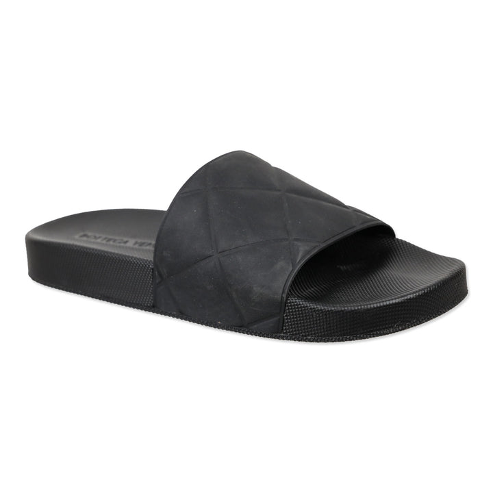 Bottega Veneta Matte Black Quilted Rubber Slides
