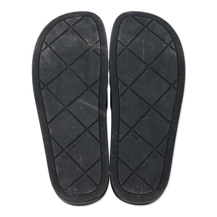 Bottega Veneta Matte Black Quilted Rubber Slides