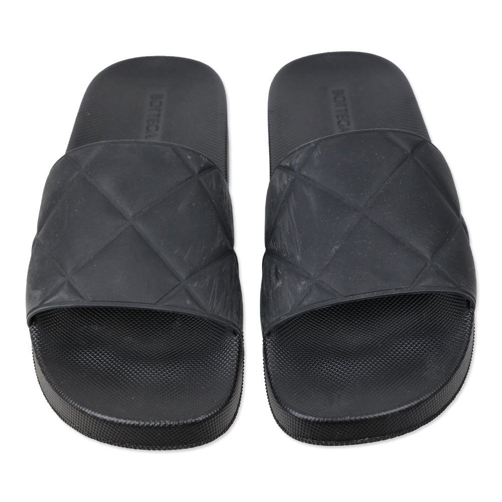 Bottega Veneta Matte Black Quilted Rubber Slides